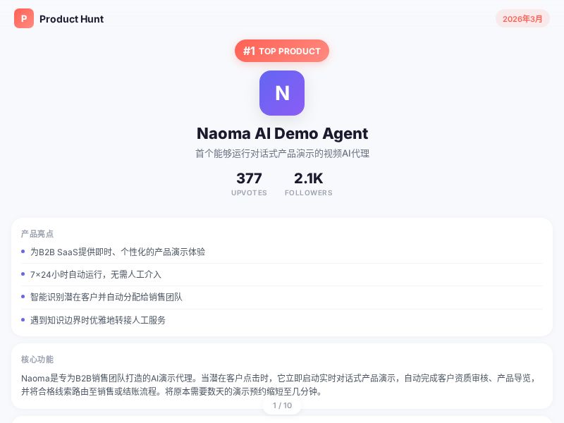 Product Hunt 2026年3月排行榜 TOP 10